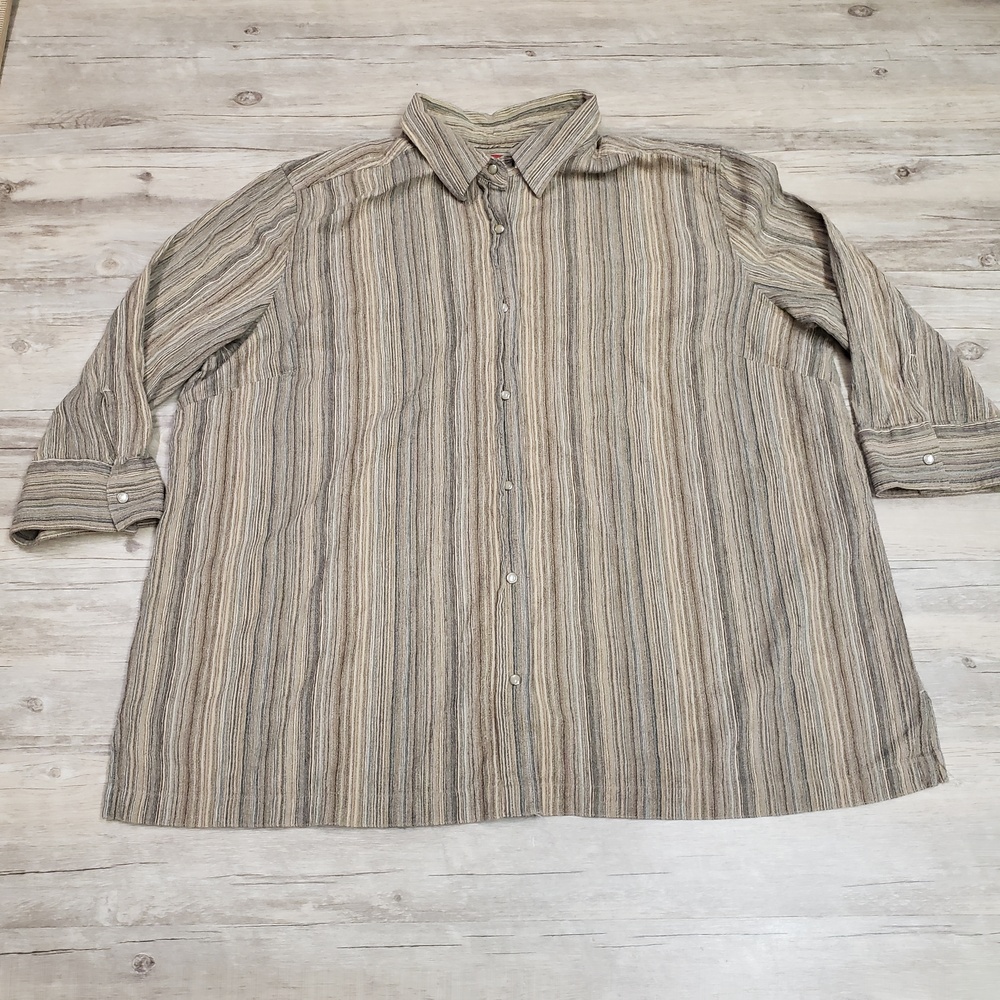 Valerie Stevens Shirt Womens 2X Brown Striped Long Sleeve Button Up Plus Size